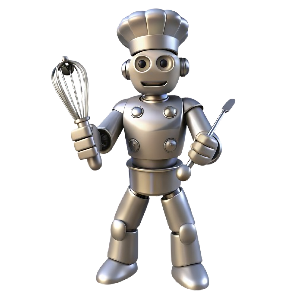 A friendly kitchen robot chef mascot